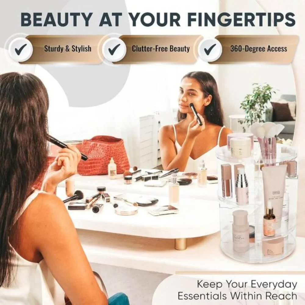 New Rotating Makeup Organizer, Clear, Adjustable, 360° Spin for Vanity & Dresser